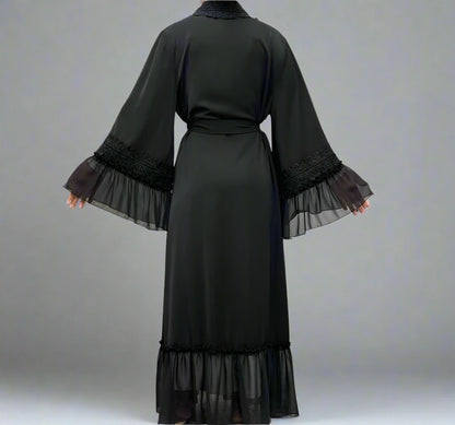 Robe Abaya ouverte brodée de fleurs pour femmes musulmanes