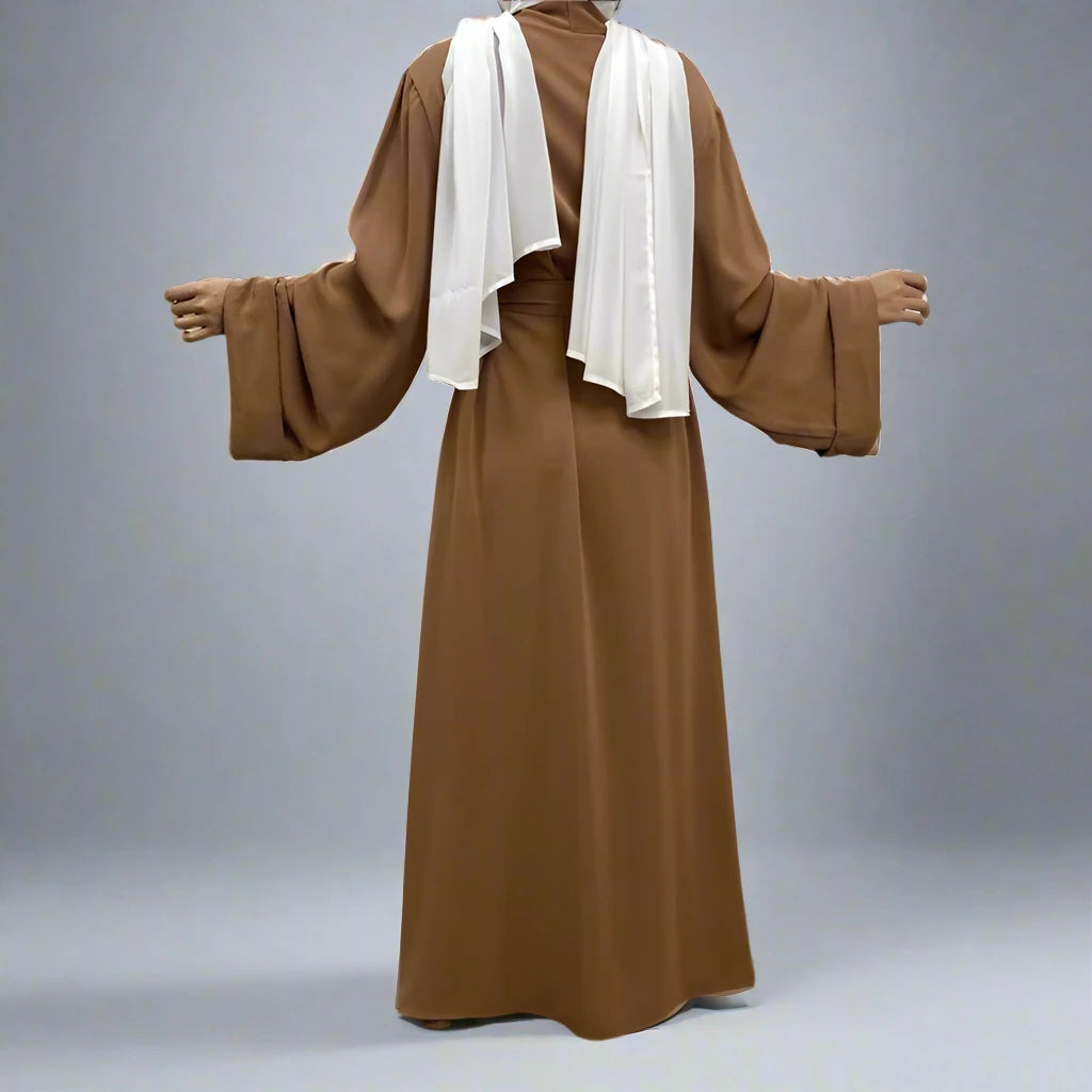 Robe Abaya ouverte en tissu Broken Twil pour femmes musulmanes avec poche