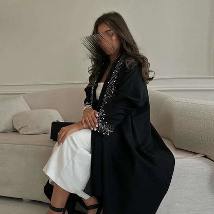 Hotfix Rhinestone Cardigan Open Abaya Dress #24169