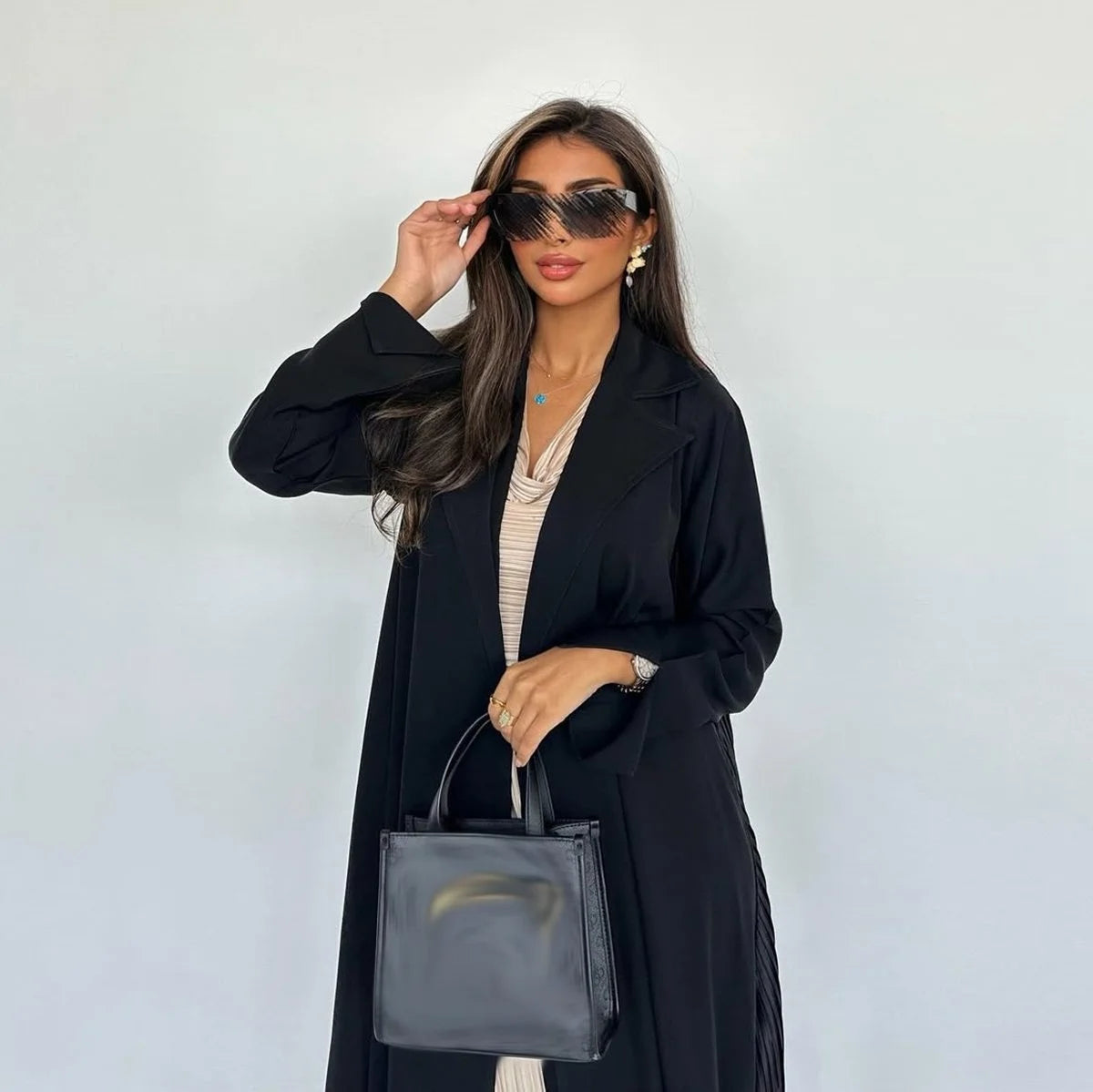 Robe Abaya ouverte en cardigan plissé #25205