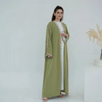 Flower Embroidery Nida Open Abaya Dress #251079