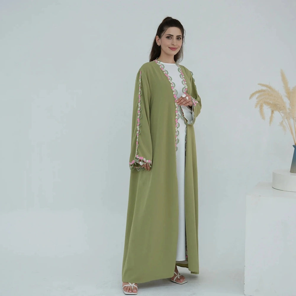 Robe Abaya ouverte Nida brodée de fleurs #251079