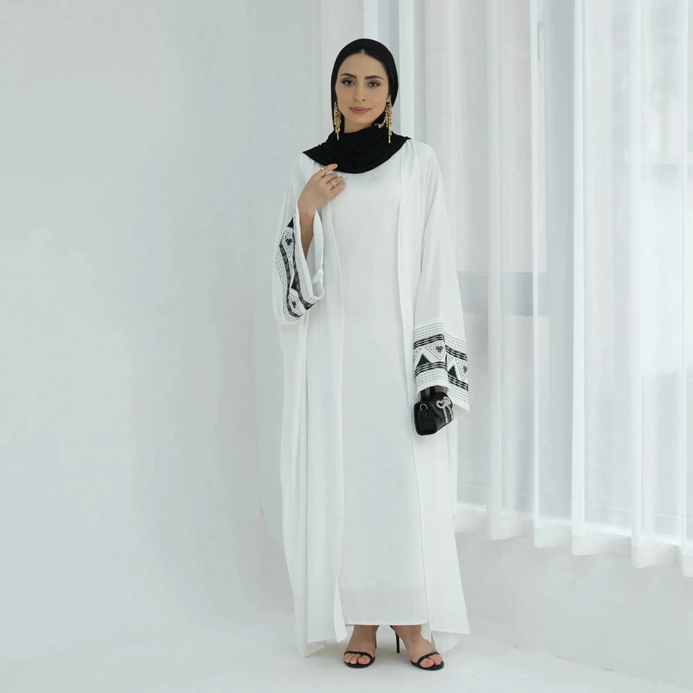 Robe Abaya ouverte avec cardigan brodé #25844