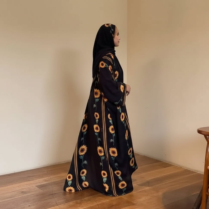 Muslim Women Printed Cardigan Open Abaya Dress With Matching Hijab #25254
