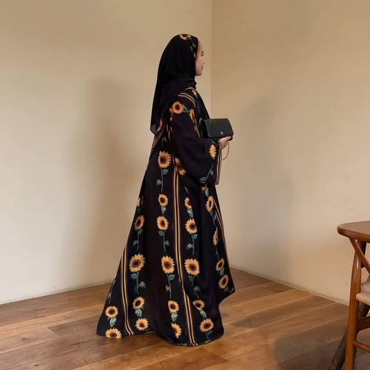 Muslim Women Printed Cardigan Open Abaya Dress With Matching Hijab #25254