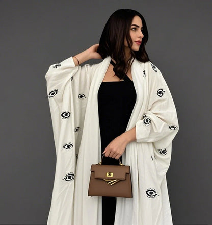 Robe abaya ouverte avec cardigan brodé Evil Eye #25173
