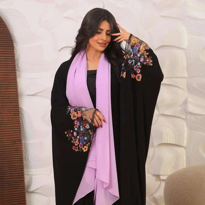 Flower Sleeve Cardigan Open Abaya Dress With Hijab #25208