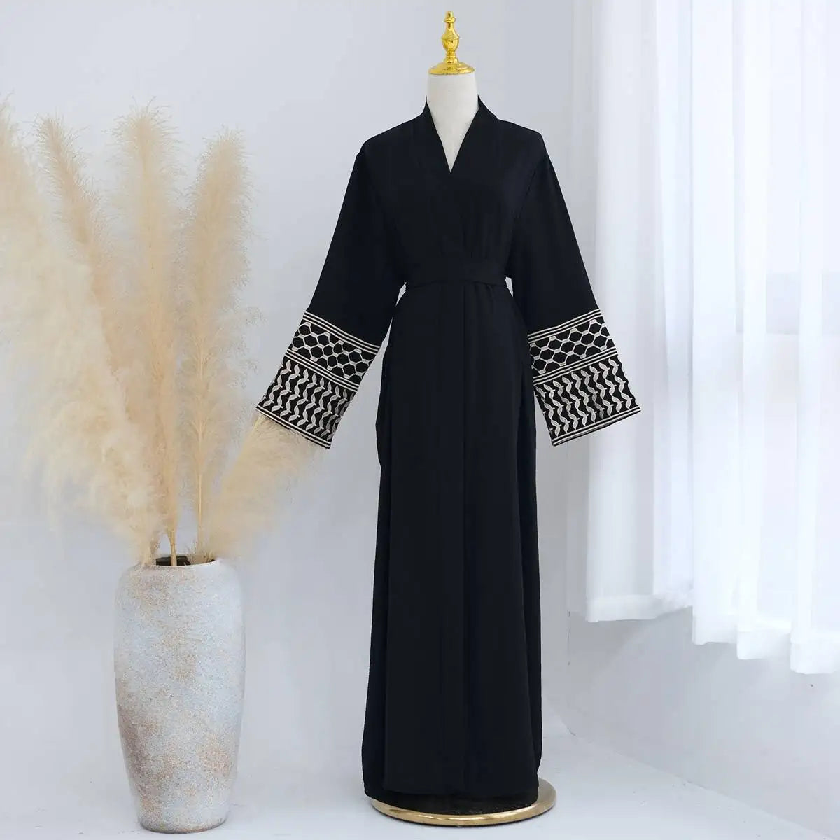Embroidery Sleeve Muslim Women Open Abaya Dress