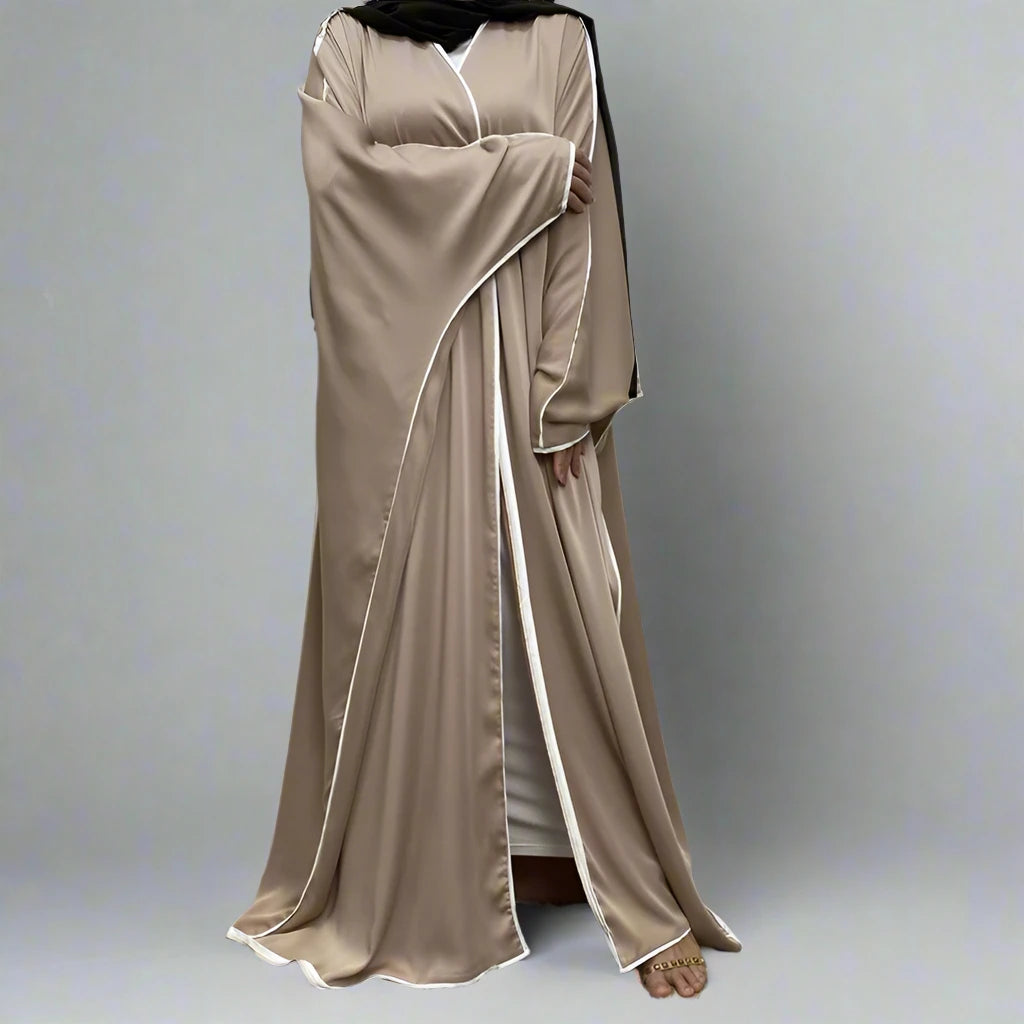 Cardigan en satin à manches chauve-souris, robe ouverte Farasha Abaya pour femmes musulmanes