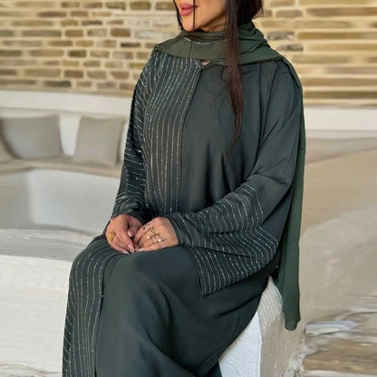 Robe Abaya ouverte avec cardigan à boutons dissimulés #25186