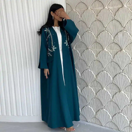 Robe Abaya ouverte avec cardigan brodé #25213