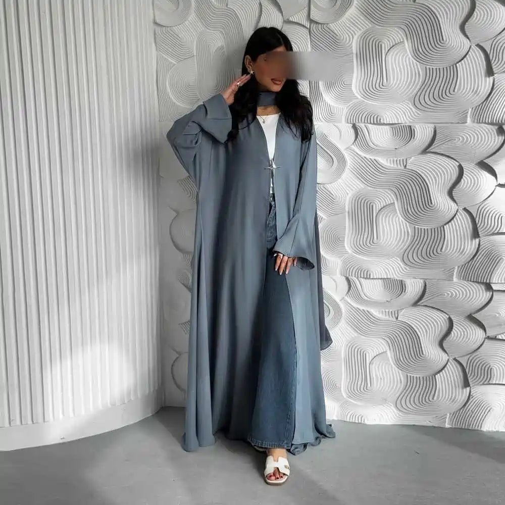 Robe Abaya ouverte en satin avec cardigan #25218