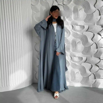 Robe Abaya ouverte en satin avec cardigan #25218