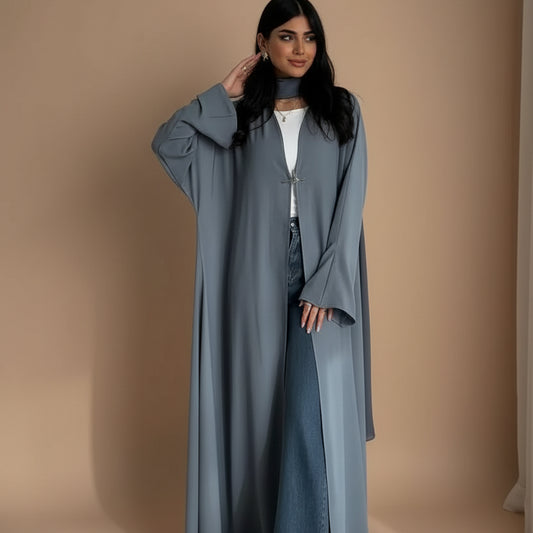 Robe Abaya ouverte en satin avec cardigan #25218
