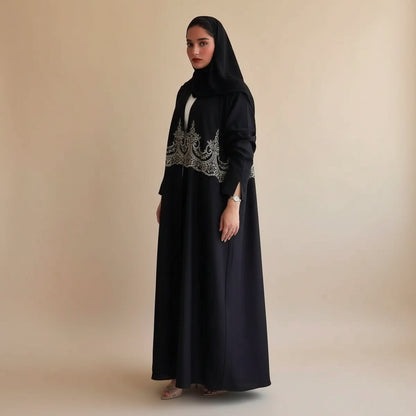 Muslim Women Islamic Applique Embroidery Cardigan Open Abaya Dress #25247