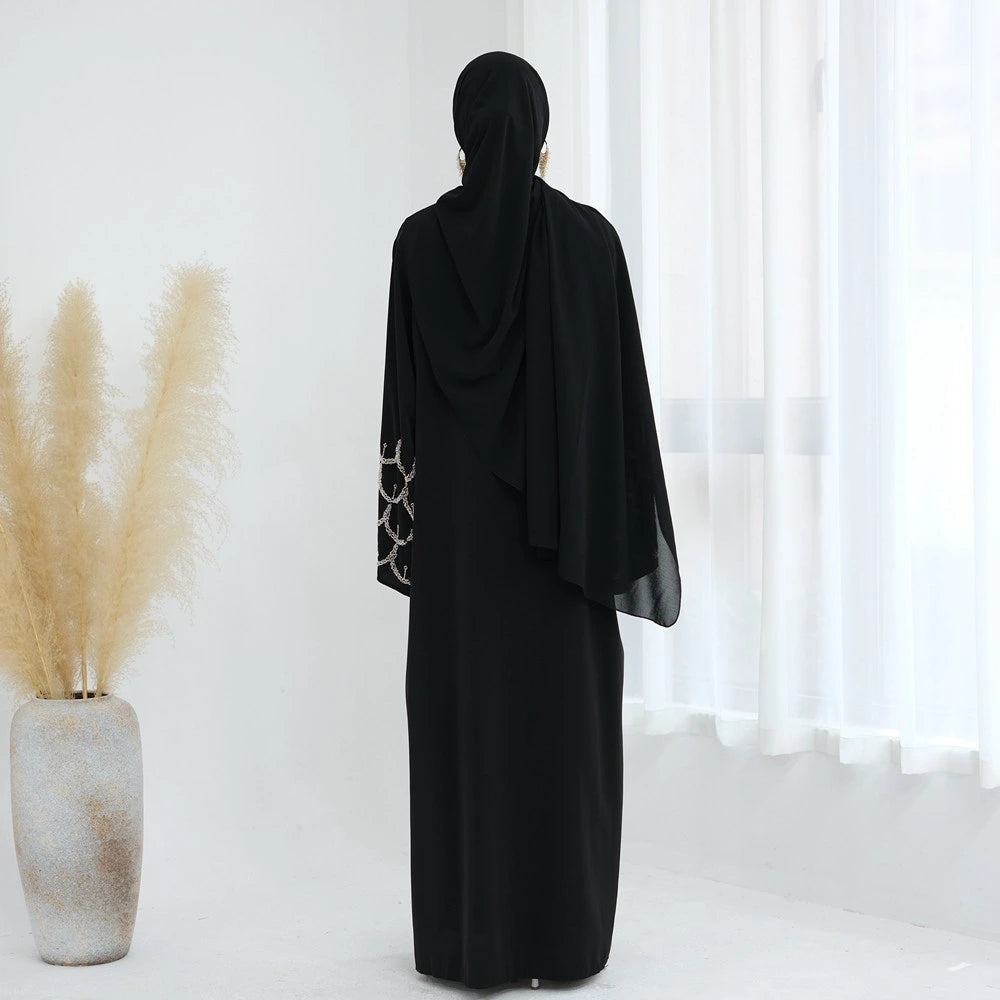 Robe Abaya ouverte Nida en perles cousues à la main #25864
