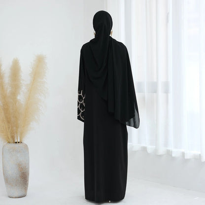 Robe Abaya ouverte Nida en perles cousues à la main #25864