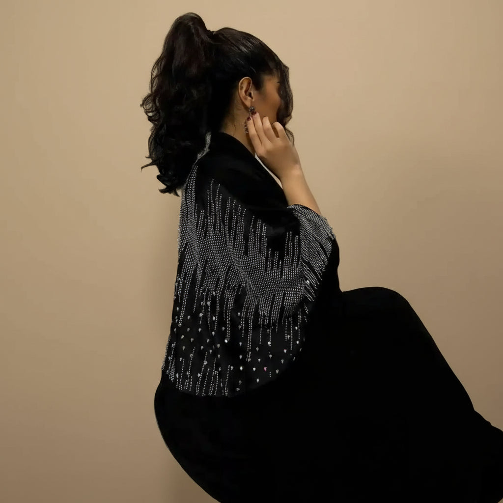 Muslim Women Hotfix Rhinestone Cardigan Open Abaya Dress #25212