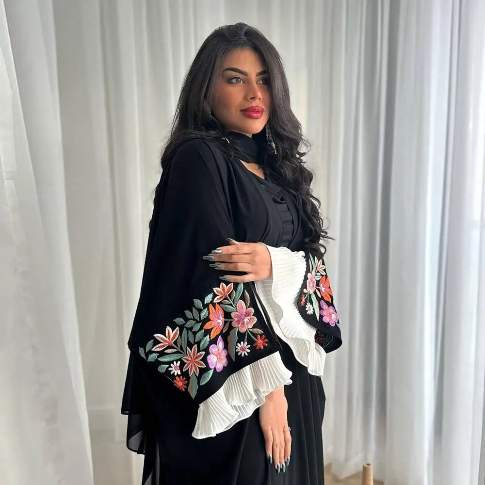 Robe Abaya ouverte en cardigan arabe brodé de Dubaï #25219
