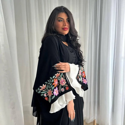 Robe Abaya ouverte en cardigan arabe brodé de Dubaï #25219