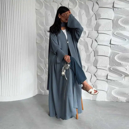 Robe Abaya ouverte en satin avec cardigan #25218