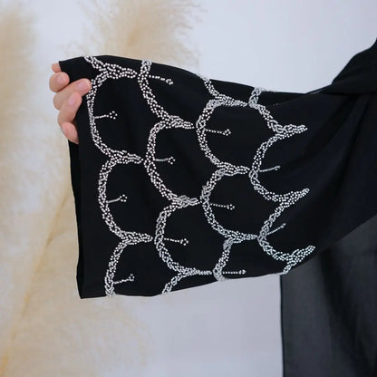 Robe Abaya ouverte Nida en perles cousues à la main #25864