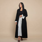 Robe Abaya ouverte en cardigan - Manches plissées - Noir - #25170