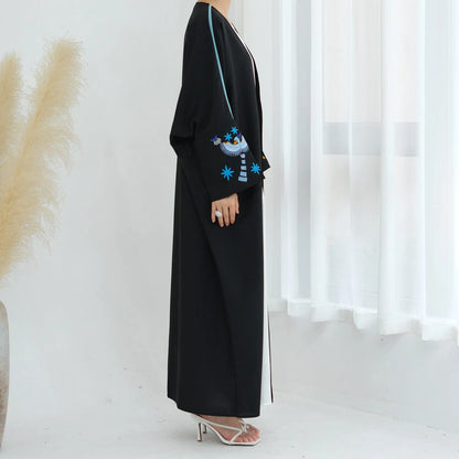 Magnifique robe abaya ouverte en cardigan brodé #24876