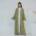 Flower Embroidery Nida Open Abaya Dress #251079