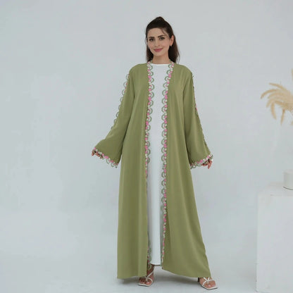Robe Abaya ouverte Nida brodée de fleurs #251079