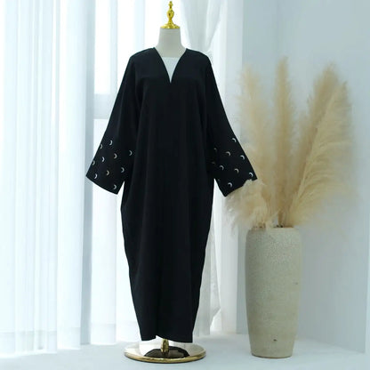 Robe Abaya ouverte avec cardigan brodé de lune