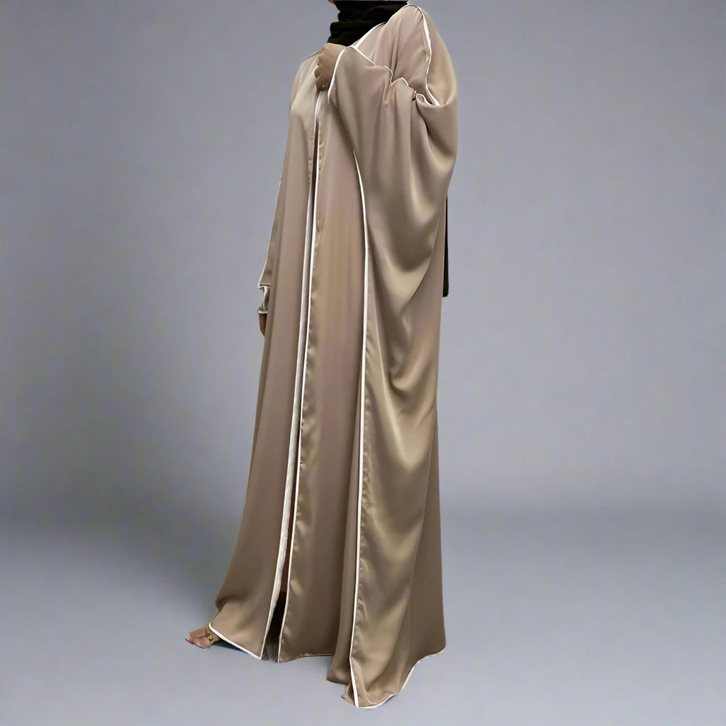 Cardigan en satin à manches chauve-souris, robe ouverte Farasha Abaya pour femmes musulmanes