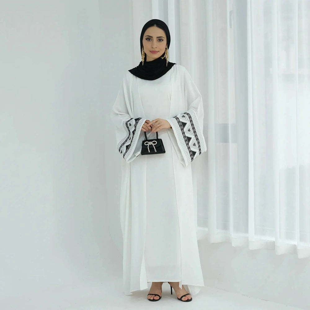 Robe Abaya ouverte avec cardigan brodé #25844