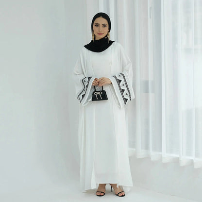 Robe Abaya ouverte avec cardigan brodé #25844