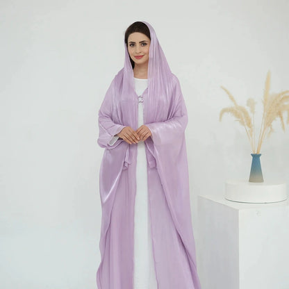 Robe Abaya d'été brillante et ouverte avec hijab assorti #251022