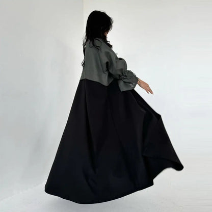 Cardigan Open Abaya Dress - Belted Cuff - Black
