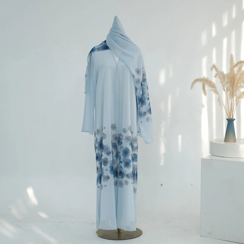 Middle East Arab Dubai Printed Open Abaya Dress With Hijab #251118