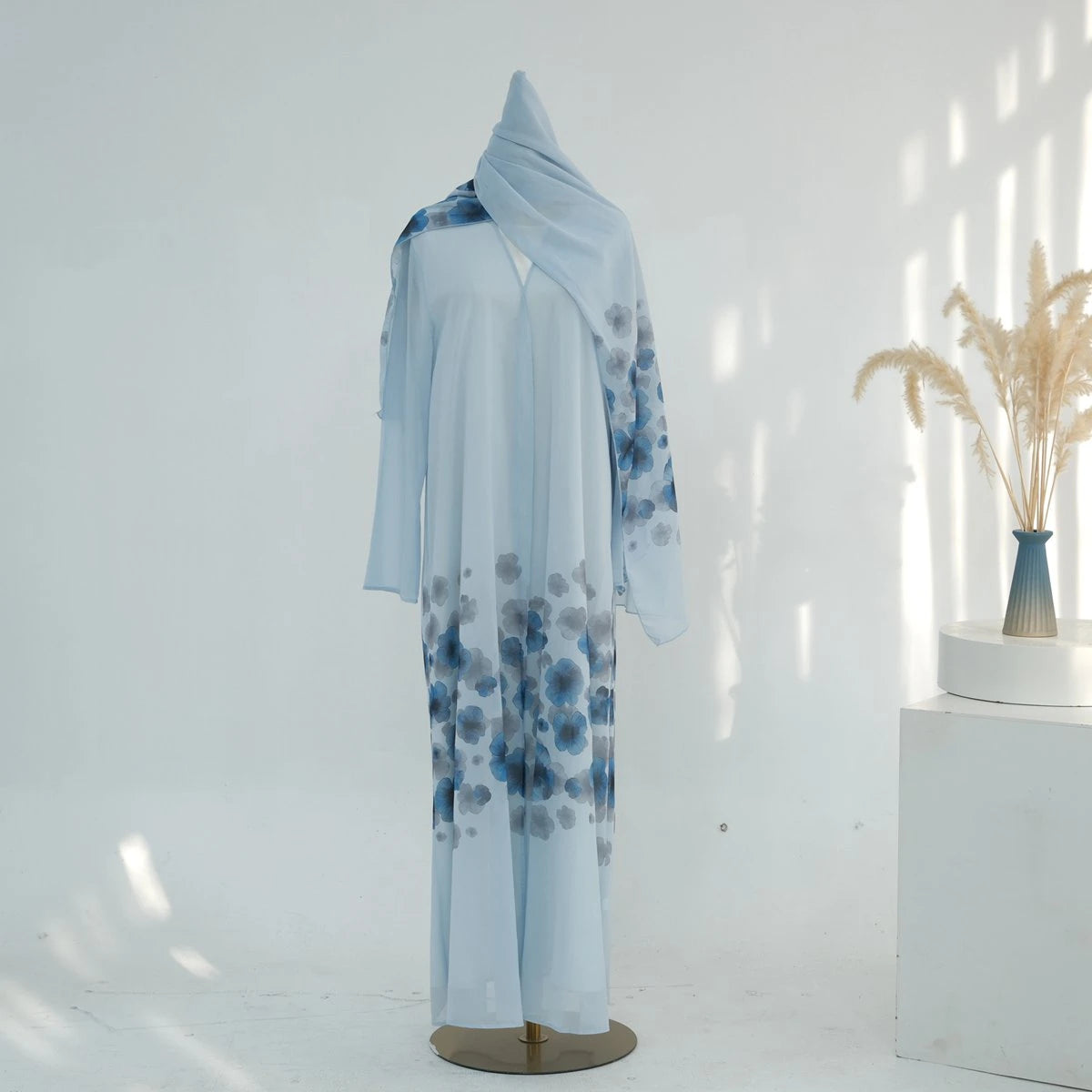 Middle East Arab Dubai Printed Open Abaya Dress With Hijab #251118