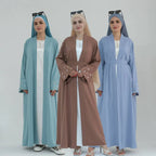 Robe Abaya ouverte brodée Nida Moon pour femmes musulmanes