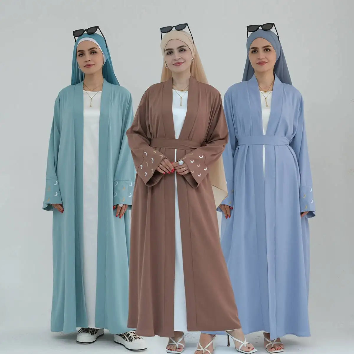 Robe Abaya ouverte brodée Nida Moon pour femmes musulmanes