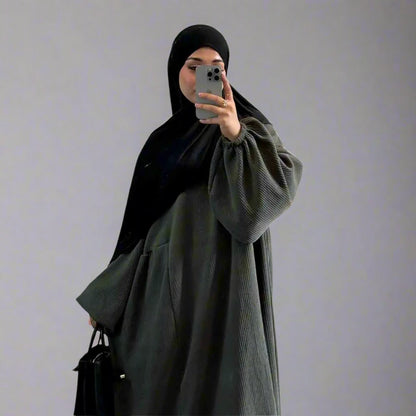 Robe Abaya en velours côtelé épais pour l'hiver et l'automne