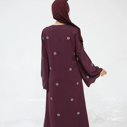Robe Abaya ouverte brodée de luxe avec hijab assorti #251027