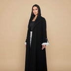 Robe Abaya ouverte en cardigan - Manches plissées - Noir - #25170