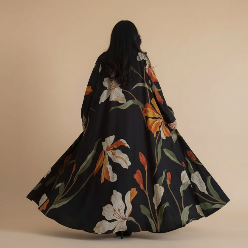 With Matching Hijab Printed Cardigan Open Abaya Dress For Muslim Women #25238