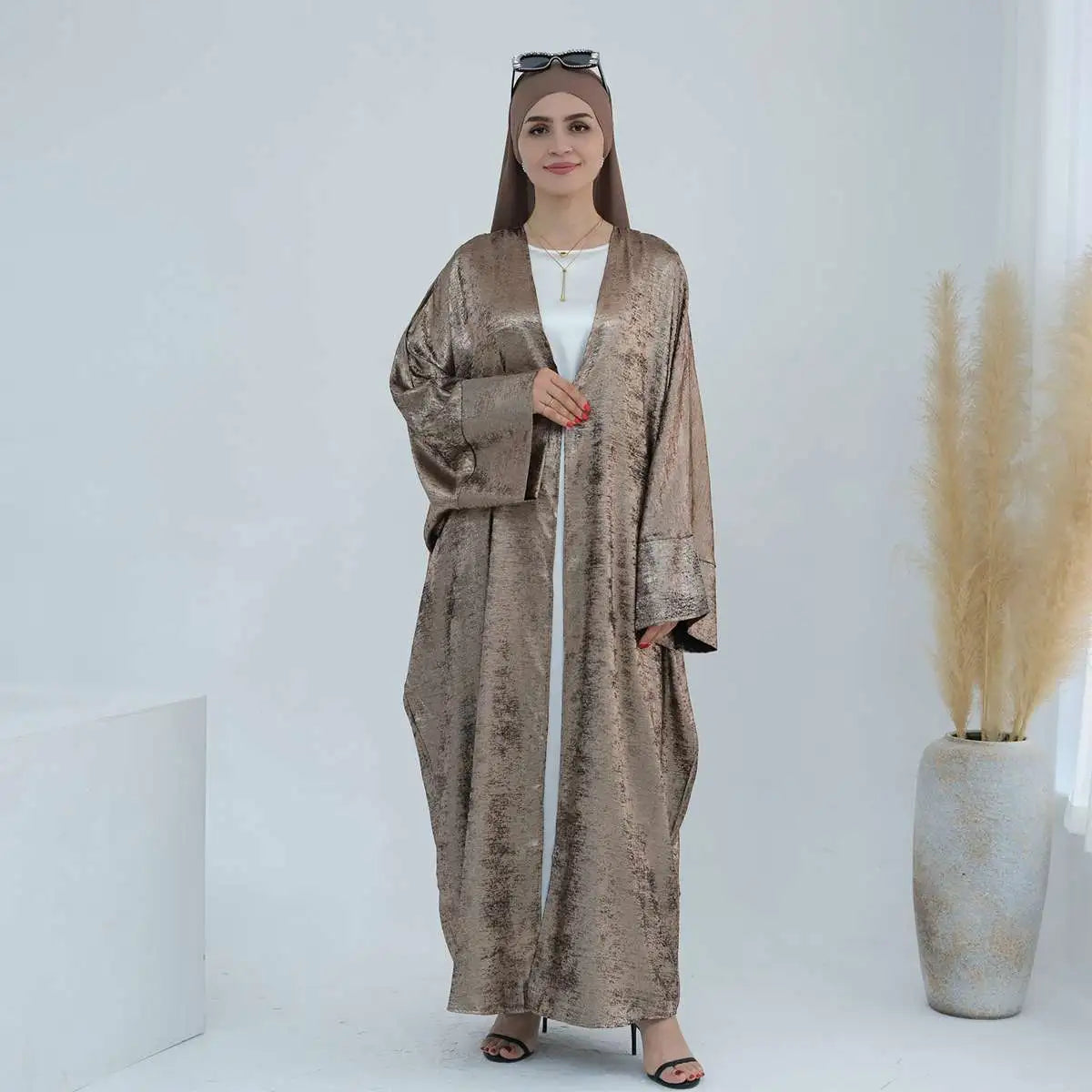 Robe Abaya ouverte en cardigan - Tissu bronzant