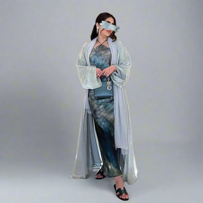 Bright Satin Cardigan Open Abaya Dress
