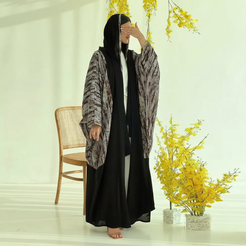 Muslim Women Open Abaya Dress With Matching Hijab #25243