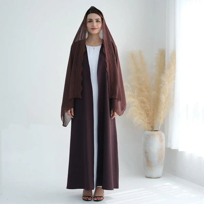 Robe Abaya ouverte avec cardigan à manches brodées Hijab