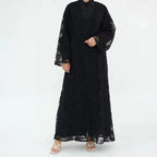 Luxury 3 Pieces Set Hand-stitched 3D Flowers Beads Open Abaya Dress Set With Hijab #251069