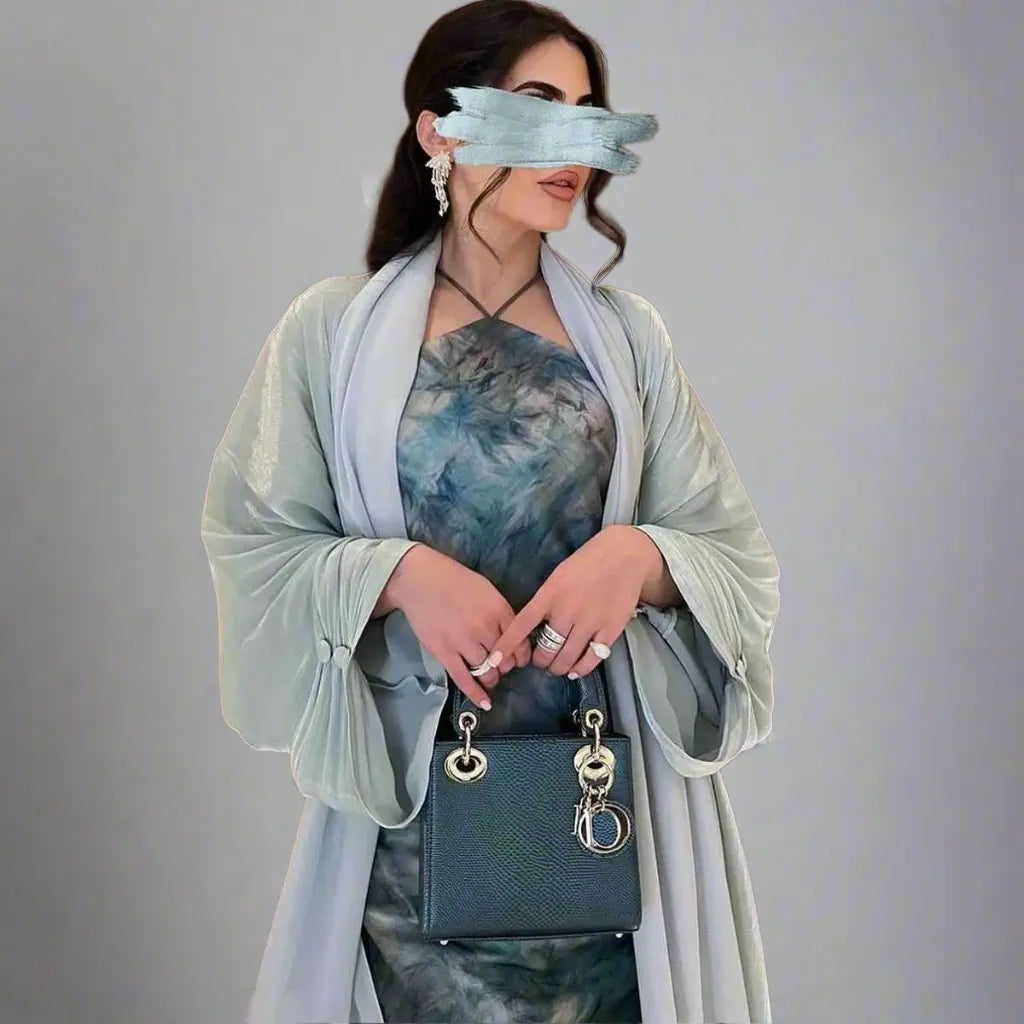 Bright Satin Cardigan Open Abaya Dress